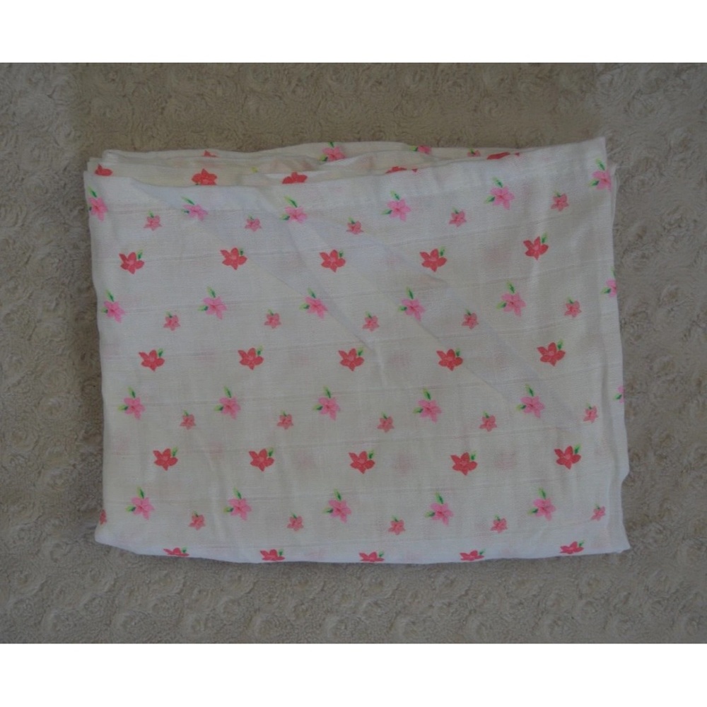 Modern Baby Floral Print Swaddle Blanket Muslin Pink White Green Flower Lovey
